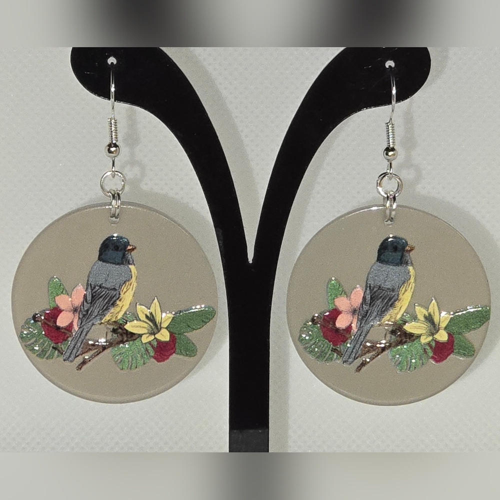 Birds & flowers earrings - grey